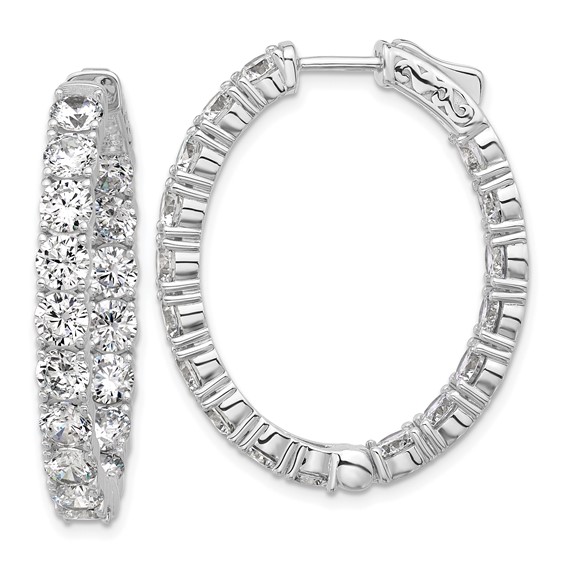 Sterling Shimmer Sterling Silver Rhodium-plated 4mm CZ 34 Stone Oval In and Out Hinged Hoop Earrings