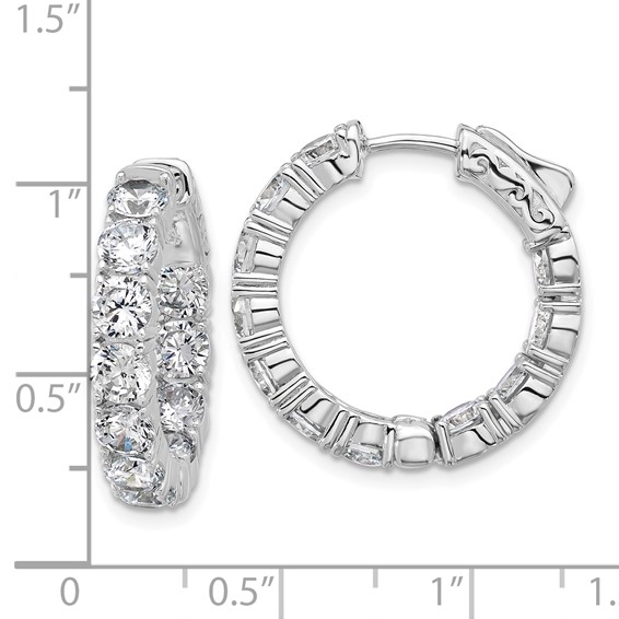 Sterling Shimmer Sterling Silver Rhodium-plated 4mm CZ 22 Stone In and Out Hinged Hoop Earrings