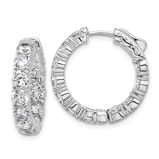 Sterling Shimmer Sterling Silver Rhodium-plated 4mm CZ 22 Stone In and Out Hinged Hoop Earrings