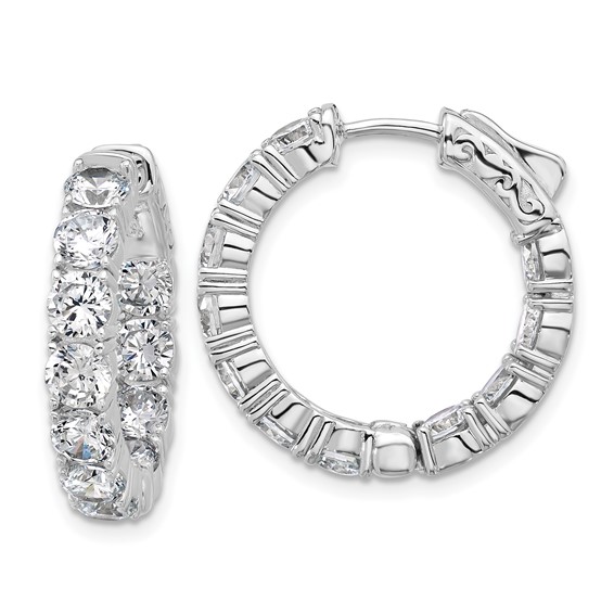 Sterling Shimmer Sterling Silver Rhodium-plated 4mm CZ 22 Stone In and Out Hinged Hoop Earrings