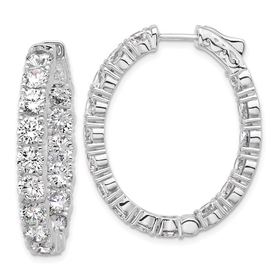 Sterling Silver CZ Oval Hinged Hoops