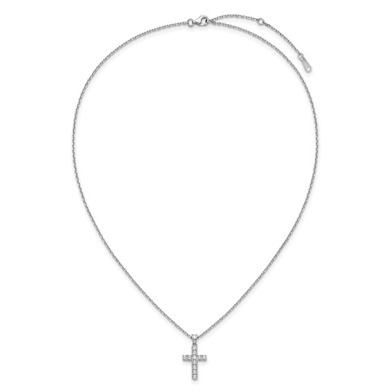 Sterling Shimmer Sterling Silver Rhodium-plated 2mm CZ 11 Stone Cross 16 inch with 2 inch Extension Necklace