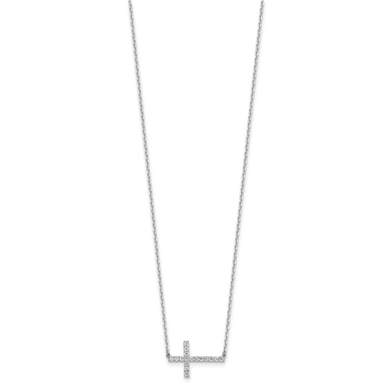 Sterling Shimmer Sterling Silver Rhodium-plated 1.3mm CZ 17 Stone Sideway Cross 16 inch with 2 inch Extension Necklace