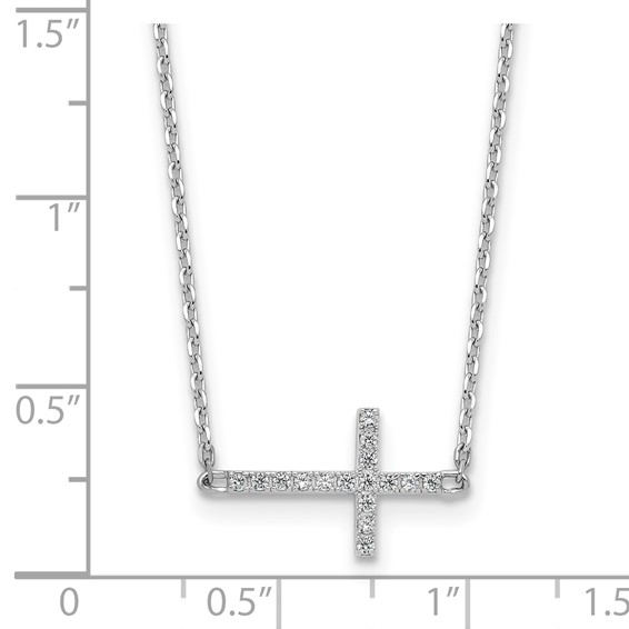 Sterling Shimmer Sterling Silver Rhodium-plated 1.1mm CZ 16 Stone Sideway Cross 16 inch with 2 inch Extension Necklace