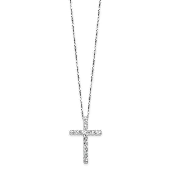 Sterling Silver CZ Cross Necklace with Extension