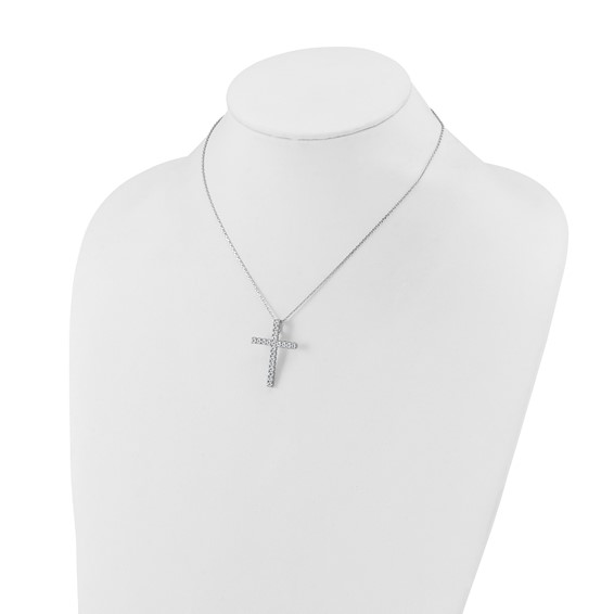 Sterling Silver CZ Cross Necklace with Extension