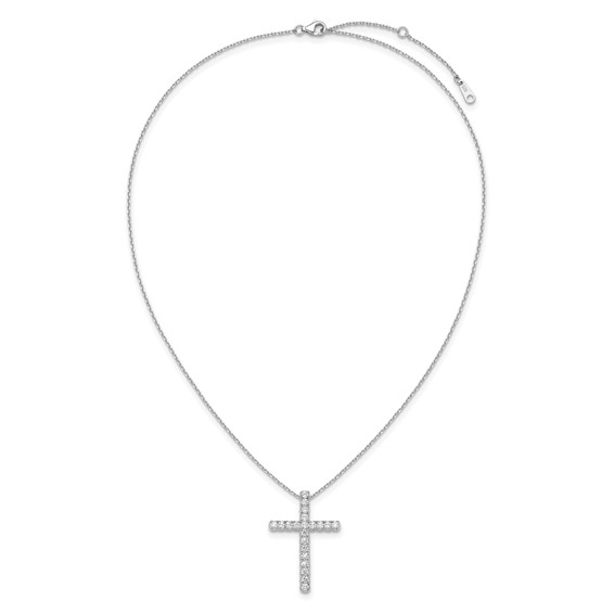 Sterling Silver CZ Cross Necklace with Extension