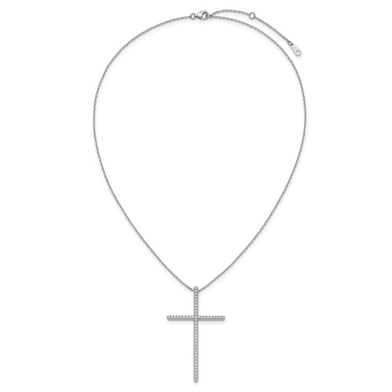 Sterling Shimmer Sterling Silver Rhodium-plated 1.3mm CZ 50 Stone Cross 16 inch with 2 inch Extension Necklace