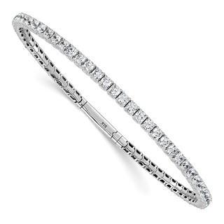 Sterling Shimmer Sterling Silver Rhodium-plated 3mm CZ 59 Stone 8 inch Flexible Bangle Bracelet