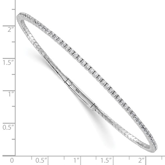 Sterling Shimmer Sterling Silver Rhodium-plated 1.7mm CZ 94 Stone 8 inch Flexible Bangle Bracelet