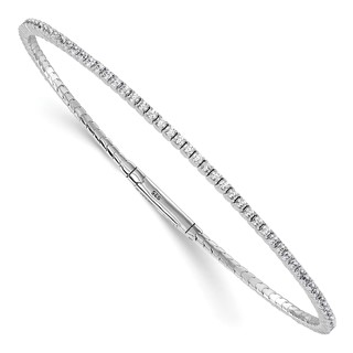 Sterling Shimmer Sterling Silver Rhodium-plated 1.7mm CZ 94 Stone 8 inch Flexible Bangle Bracelet