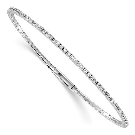 Sterling Shimmer Sterling Silver Rhodium-plated 1.7mm CZ 94 Stone 8 inch Flexible Bangle Bracelet