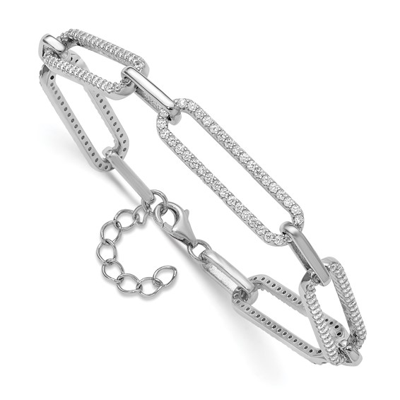Sterling Shimmer Sterling Silver Rhodium-plated 1.2mm CZ 190 Stone Paper Clip Link 6.5 inch with 1 inch Extension Bracelet