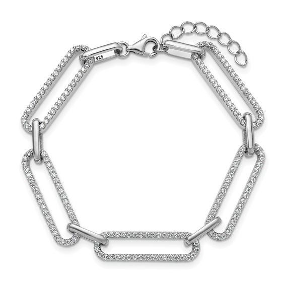 Sterling Shimmer Sterling Silver Rhodium-plated 1.2mm CZ 190 Stone Paper Clip Link 6.5 inch with 1 inch Extension Bracelet