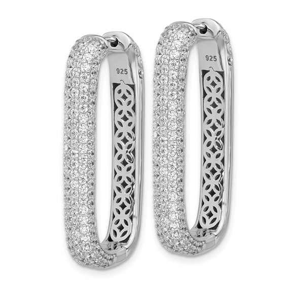 Sterling Shimmer Sterling Silver Rhodium-plated 1.3mm CZ 258 Stone Rectangle Hinged Hoop Earrings