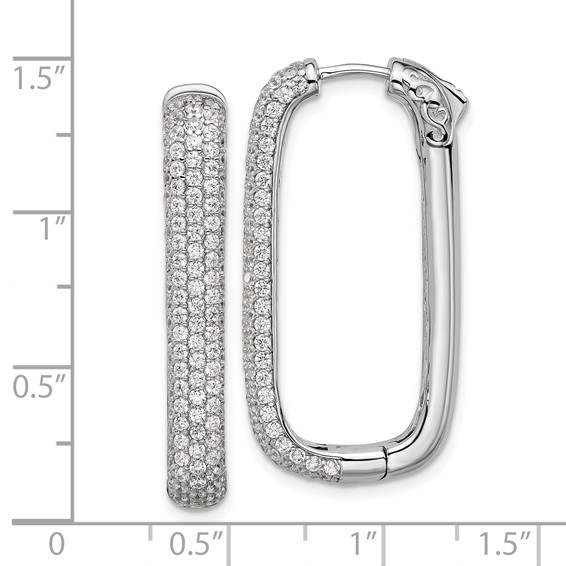 Sterling Shimmer Sterling Silver Rhodium-plated 1.3mm CZ 258 Stone Rectangle Hinged Hoop Earrings