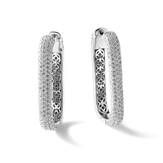Sterling Shimmer Sterling Silver Rhodium-plated 1.3mm CZ 258 Stone Rectangle Hinged Hoop Earrings