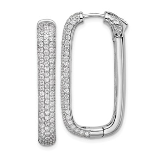 Sterling Shimmer Sterling Silver Rhodium-plated 1.3mm CZ 258 Stone Rectangle Hinged Hoop Earrings