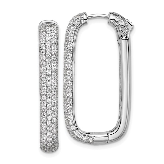 Sterling Shimmer Sterling Silver Rhodium-plated 1.3mm CZ 258 Stone Rectangle Hinged Hoop Earrings