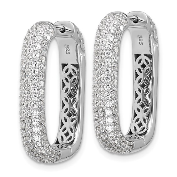 Sterling Shimmer Sterling Silver Rhodium-plated 1.3mm CZ 198 Stone Rectangle Hinged Hoop Earrings