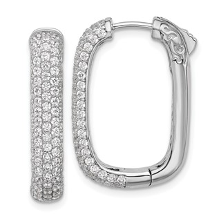 Sterling Shimmer Sterling Silver Rhodium-plated 1.3mm CZ 198 Stone Rectangle Hinged Hoop Earrings