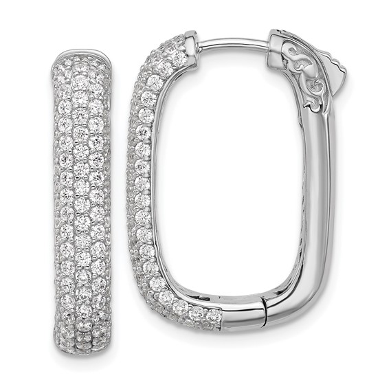 Sterling Shimmer Sterling Silver Rhodium-plated 1.3mm CZ 198 Stone Rectangle Hinged Hoop Earrings
