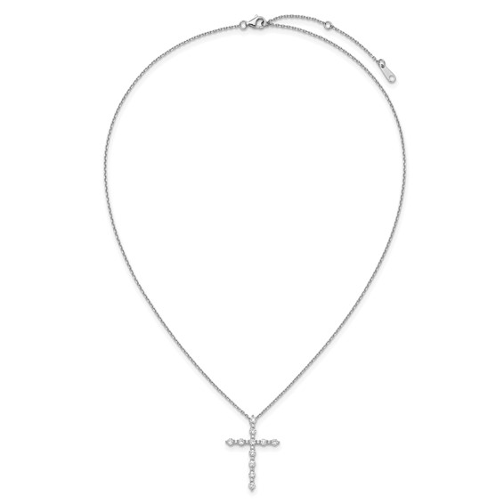 Sterling Shimmer Sterling Silver Rhodium-plated CZ 21 Stone Cross 16 inch with 2 inch Extension Necklace
