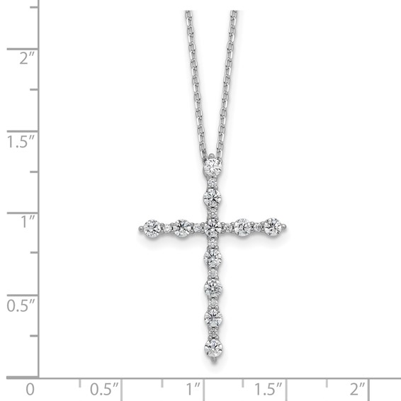 Sterling Shimmer Sterling Silver Rhodium-plated CZ 21 Stone Cross 16 inch with 2 inch Extension Necklace