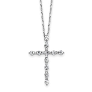 Sterling Shimmer Sterling Silver Rhodium-plated CZ 21 Stone Cross 16 inch with 2 inch Extension Necklace