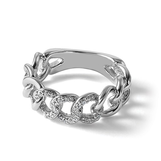 Sterling Shimmer Sterling Silver Rhodium-plated CZ 30 Stone Size 6 Link Circles Ring