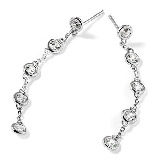 Sterling Silver Rhodium-plated CZ 5 Station Dangle Post Earrings