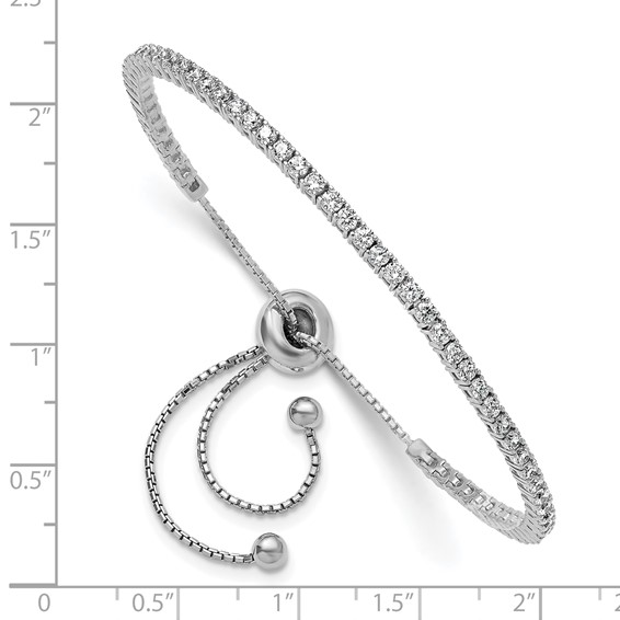 Sterling Shimmer Sterling Silver Rhodium-plated 2mm CZ 60 Stone Adjustable Bracelet