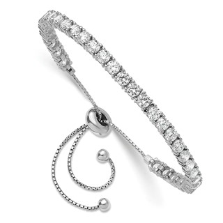 Sterling Shimmer Sterling Silver Rhodium-plated 3.5mm CZ 35 Stone Adjustable Bracelet