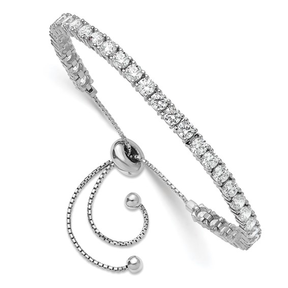 Sterling Shimmer Sterling Silver Rhodium-plated 3.5mm CZ 35 Stone Adjustable Bracelet