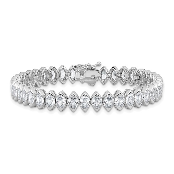 Sterling Shimmer Sterling Silver Rhodium-plated 5mm x 4mm CZ 41 Stone 7 inch Bracelet