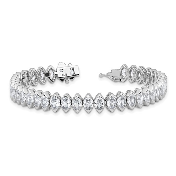 Sterling Shimmer Sterling Silver Rhodium-plated 5mm x 4mm CZ 41 Stone 7 inch Bracelet