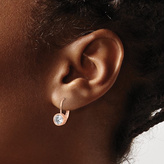 Sterling Silver Bezel CZ Leverback Earrings