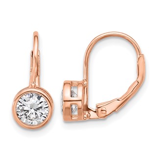 Sterling Silver Bezel CZ Leverback Earrings