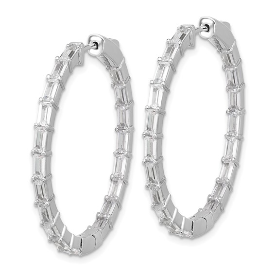 Sterling Shimmer Sterling Silver Rhodium-plated 4mm x 2mm CZ 38 Stone In and Out Hinged Hoop Earrings