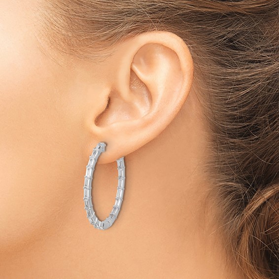 Sterling Shimmer Sterling Silver Rhodium-plated 4mm x 2mm CZ 38 Stone In and Out Hinged Hoop Earrings