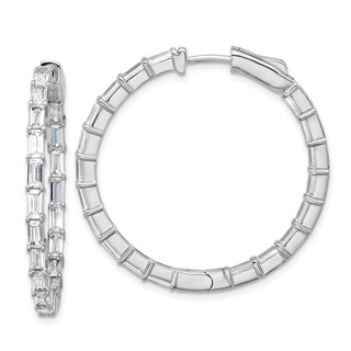 Sterling Shimmer Sterling Silver Rhodium-plated 4mm x 2mm CZ 38 Stone In and Out Hinged Hoop Earrings