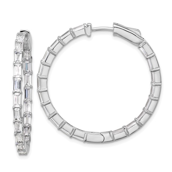 Sterling Shimmer Sterling Silver Rhodium-plated 4mm x 2mm CZ 38 Stone In and Out Hinged Hoop Earrings