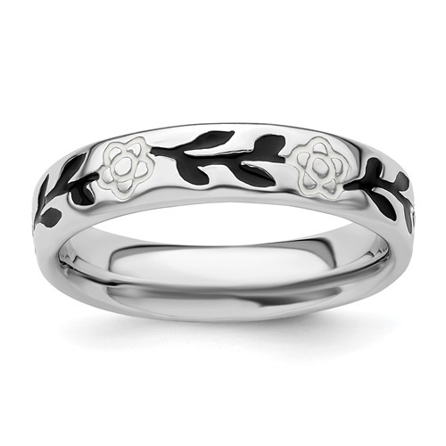 Sterling Silver Stackable Expressions Polished Enameled Flower Ring