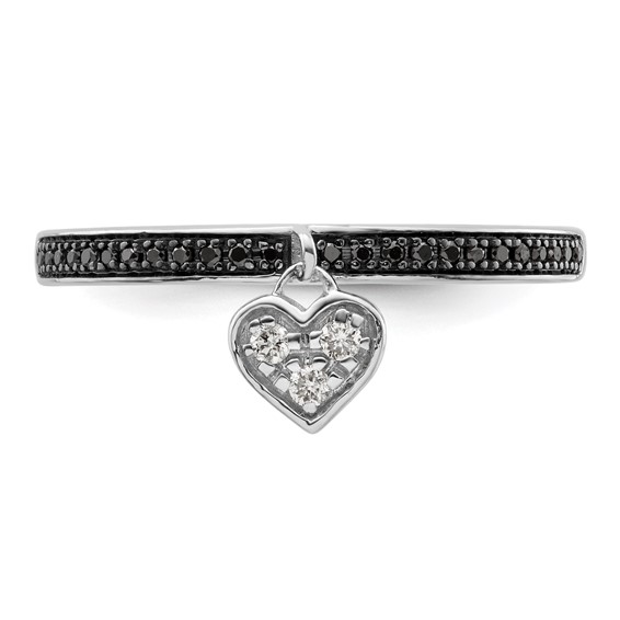 Sterling Silver Stackable Expressions Heart Black & White Diamond Ring