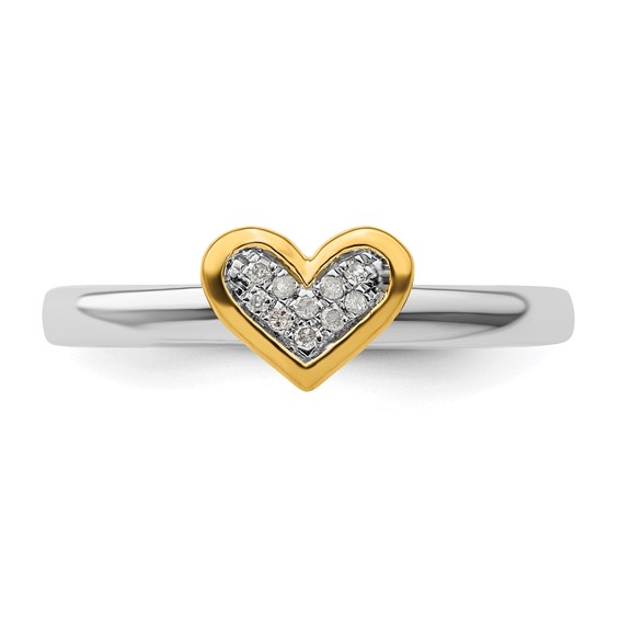Sterling Silver Stackable Expressions Gold-plated Heart w/Diamond Ring