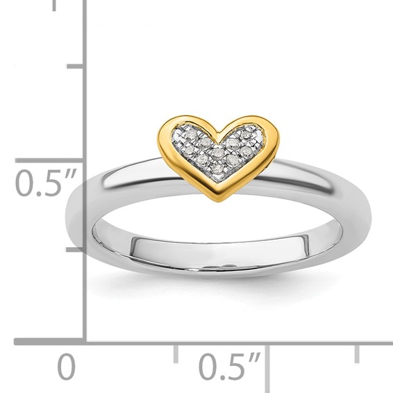 Sterling Silver Stackable Expressions Gold-plated Heart w/Diamond Ring