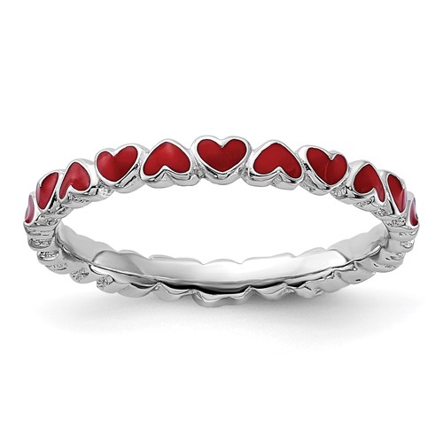 Sterling Silver Stackable Expressions Red Enameled Ring