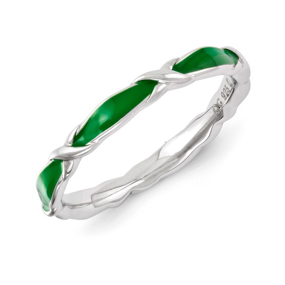 Sterling Silver Stackable Expressions Green Enameled Ring