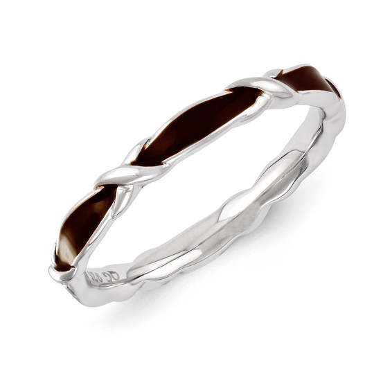 Sterling Silver Stackable Expressions Brown Enameled Ring