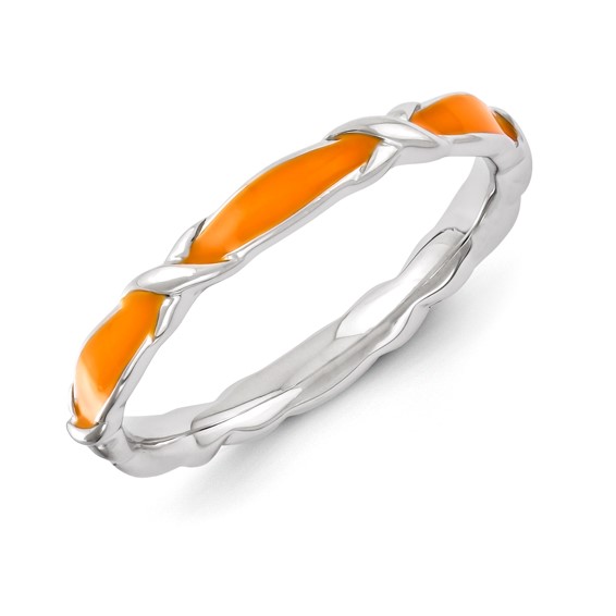 Sterling Silver Stackable Expressions Orange Enameled Ring